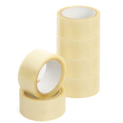 Pack 6 rollos de precinto embalar transparente adhesivo fixo tape ancho en rollo, extrafuerte y resistente.